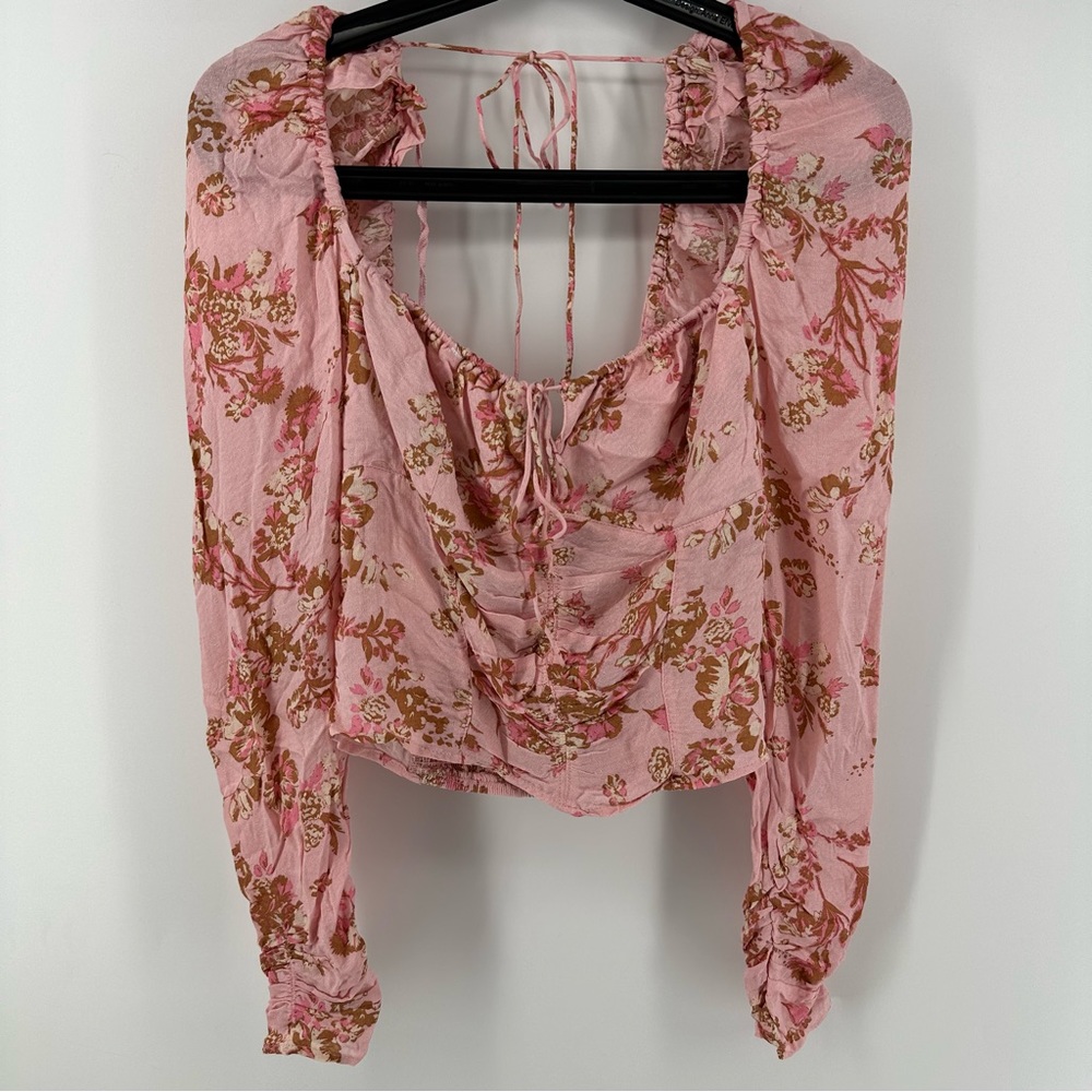 NWT Free People Top Pink Hilary Printed Crop Shirt
